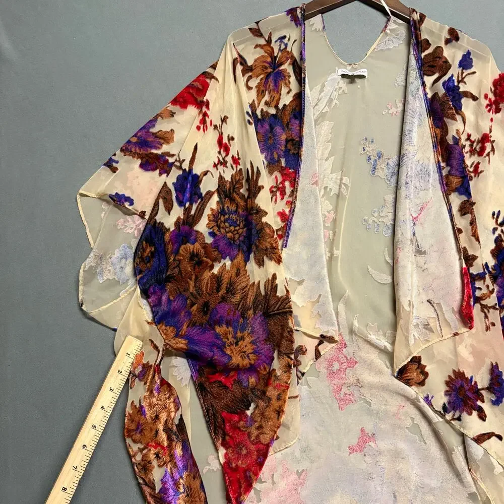 Woven Heart Vibrant Floral Kimono Cardigan One‎ Size Flowy Draped Boho Style - Picture 9 of 16